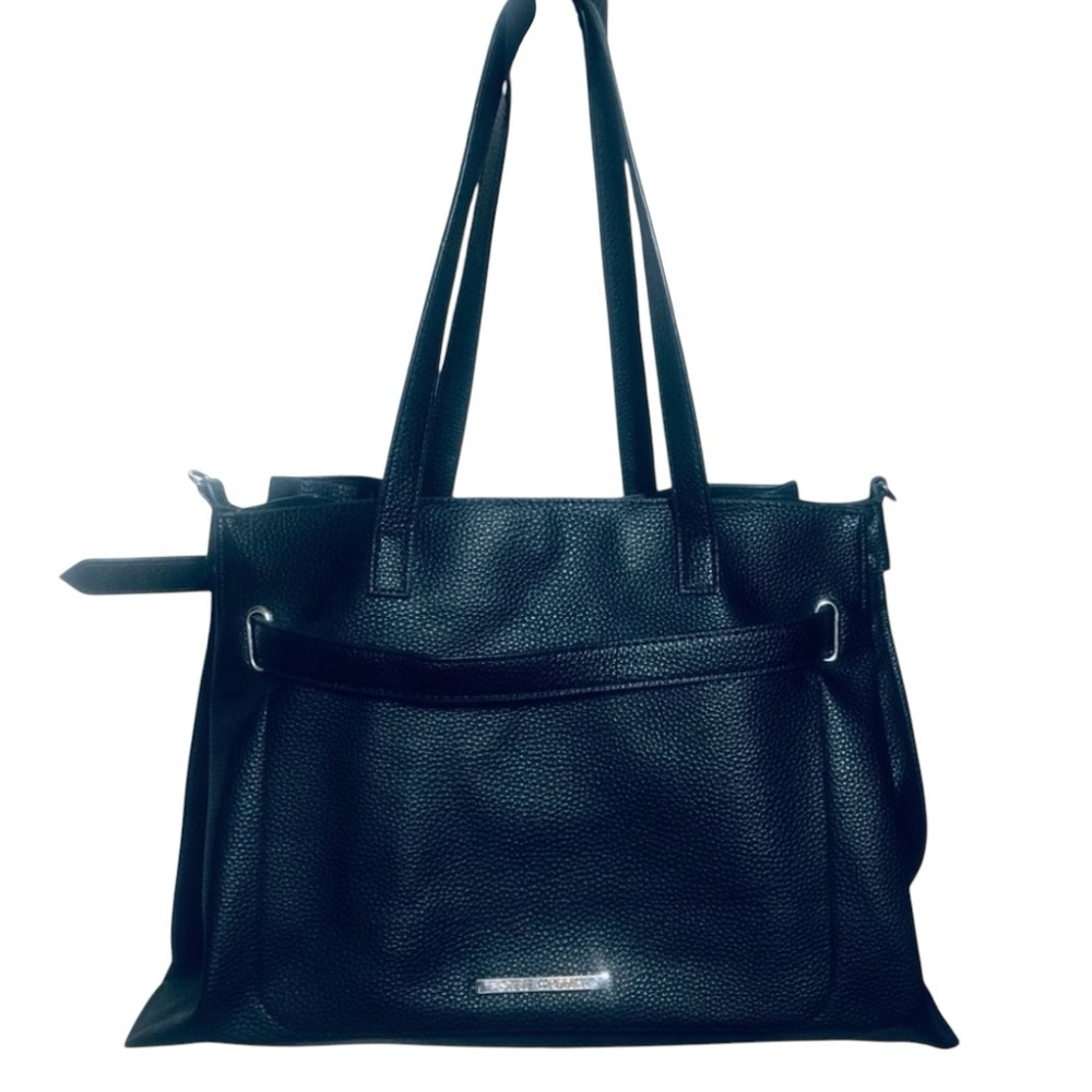 Steve Madden Black Pebbled Vegan Handbag Satchel Silvertone Hardware